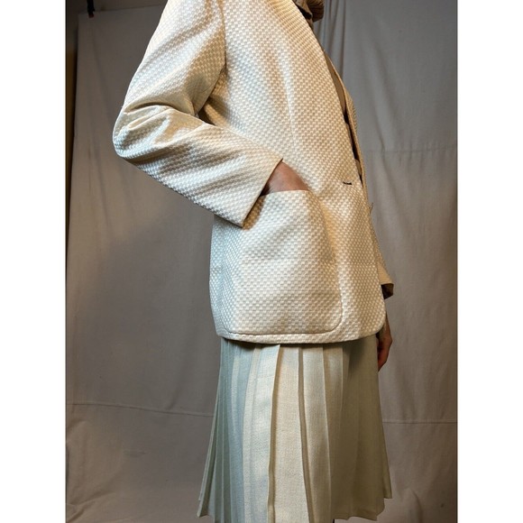 Vintage Perry Ellis Women's Beige Blazer Jacket, Size 8 Checkered - Picture 6 of 12